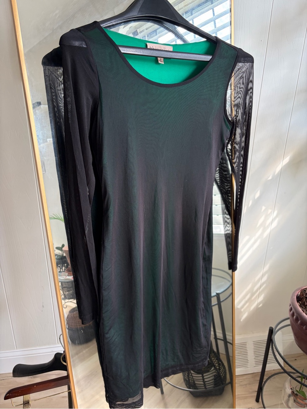 Philosophy Black Long-Sleeve Mesh Sheath Dress